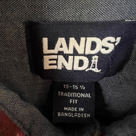Lands’ End Mens Flannel Shirt Size 15 - 15.5 Thick Plaid Traditional Fit - Picture 4 of 5